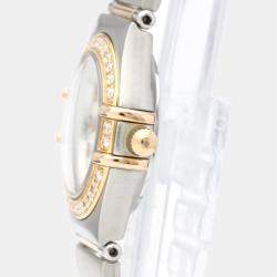 Omega MOP Diamonds 18K Rose Gold And Stainless Steel Constellation 1360.75 Women's Wristwatch 22 MM