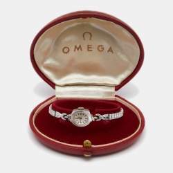 Pre Owned Omega Silver 14K White Gold Vintage Manual Winding Women's Wristwatch 14 mm