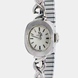 Pre Owned Omega Silver 14K White Gold Vintage Manual Winding Women's Wristwatch 14 mm