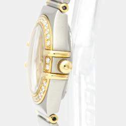 Pre Owned Omega Champagne Diamonds 18K Yellow Gold And Stainless Steel Constellation 1367.10 Women's Wristwatch 22 MM