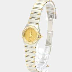 Pre Owned Omega Champagne Diamonds 18K Yellow Gold And Stainless Steel Constellation 1367.10 Women's Wristwatch 22 MM