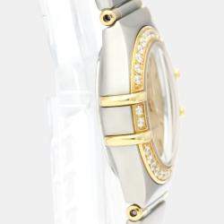 Pre Owned Omega Champagne Diamonds 18K Yellow Gold And Stainless Steel Constellation 1367.10 Women's Wristwatch 22 MM