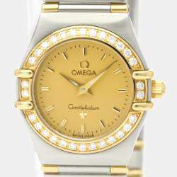 Pre Owned Omega Champagne Diamonds 18K Yellow Gold And Stainless Steel Constellation 1367.10 Women's Wristwatch 22 MM