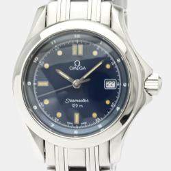 Pre Owned Omega Blue Stainless Steel Seamaster 120M Quartz 2571.80 Women's Wristwatch 28 MM