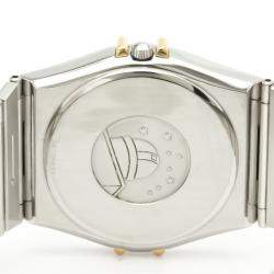 Pre Owned Omega Champagne 18K Yellow Gold And Stainless Steel Constellation Quartz 396.1070 Women's Wristwatch 33 mm