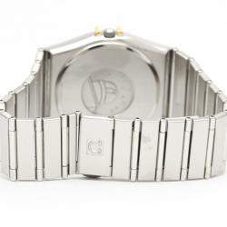 Pre Owned Omega Champagne 18K Yellow Gold And Stainless Steel Constellation Quartz 396.1070 Women's Wristwatch 33 mm