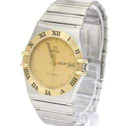 Pre Owned Omega Champagne 18K Yellow Gold And Stainless Steel Constellation Quartz 396.1070 Women's Wristwatch 33 mm