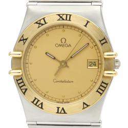 Pre Owned Omega Champagne 18K Yellow Gold And Stainless Steel Constellation Quartz 396.1070 Women's Wristwatch 33 mm
