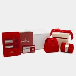 Pre Owned Omega Champagne Diamond 18k Yellow Gold Stainless Steel Constellation 123.20.27.60.58.001 Women's Wristwatch 27 mm 