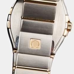 Pre Owned Omega Champagne Diamond 18k Yellow Gold Stainless Steel Constellation 123.20.27.60.58.001 Women's Wristwatch 27 mm 