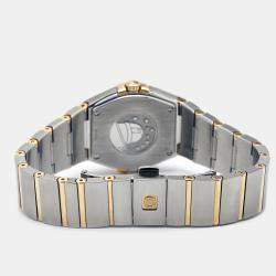 Pre Owned Omega Champagne Diamond 18k Yellow Gold Stainless Steel Constellation 123.20.27.60.58.001 Women's Wristwatch 27 mm 