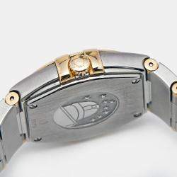 Pre Owned Omega Champagne Diamond 18k Yellow Gold Stainless Steel Constellation 123.20.27.60.58.001 Women's Wristwatch 27 mm 