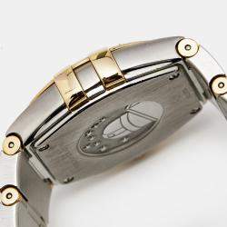 Pre Owned Omega Champagne Diamond 18k Yellow Gold Stainless Steel Constellation 123.20.27.60.58.001 Women's Wristwatch 27 mm 