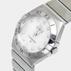 Pre Owned Omega Mother of Pearl Diamond Stainless Steel Constellation 123.10.27.60.55.001 Women's Wristwatch 27 mm