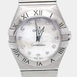 Pre Owned Omega Mother of Pearl Diamond Stainless Steel Constellation 123.10.27.60.55.001 Women's Wristwatch 27 mm