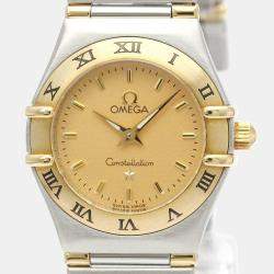 Pre Owned Omega Champagne 18K Yellow Gold And Stainless Steel Constellation 1362.10 Quartz Women's Wristwatch 22 mm