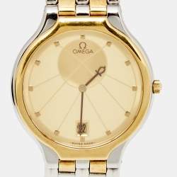 Pre Owned Omega Champagne 18k Yellow Gold Stainless Steel DeVille Symbol 196.0316 Women's Wristwatch 32 mm