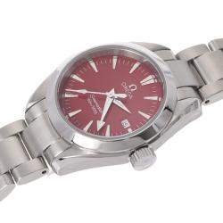 Pre Owned Omega Red Stainless Steel Seamaster Aqua Terra 2577.60 Quartz Women's Wristwatch 28 mm