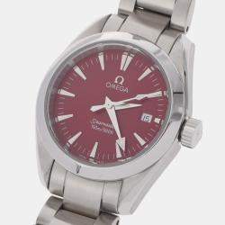 Pre Owned Omega Red Stainless Steel Seamaster Aqua Terra 2577.60 Quartz Women's Wristwatch 28 mm