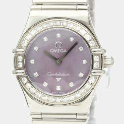 Pre Owned Omega Pink Shell Diamond Stainless Steel Constellation 1457.78 Women's Wristwatch 22 mm
