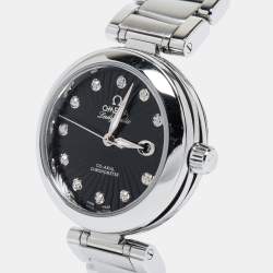 Omega Black Stainless Steel Diamond De Ville Ladymatic 425.30.34.20.51.001 Women's Wristwatch 34 mm