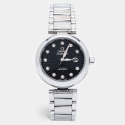 Omega Black Stainless Steel Diamond De Ville Ladymatic 425.30.34.20.51.001 Women's Wristwatch 34 mm