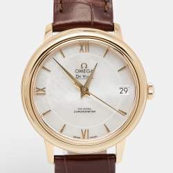 Omega Mother of Pearl 18k Rose Gold Alligator DeVille Prestige 424.53.33.20.05.001 Women's Wristwatch 32.7 mm
