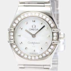 Omega White Shell Stainless Steel Constellation 1465.71 Quartz Women's Wristwatch 22 mm