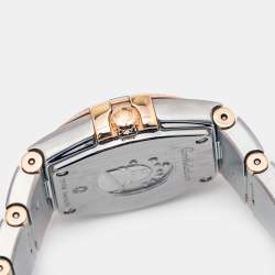 Pre Owned Omega Mother Of Pearl Diamond 18K Rose Gold Stainless Steel Constellation Women's Wristwatch 24 mm