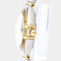 Pre Owned Omega White Shell 18k Yellow Gold And Stainless Steel Constellation 1262.70 Quartz Women's Wristwatch 22 mm