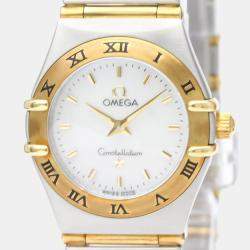 Pre Owned Omega White Shell 18k Yellow Gold And Stainless Steel Constellation 1262.70 Quartz Women's Wristwatch 22 mm