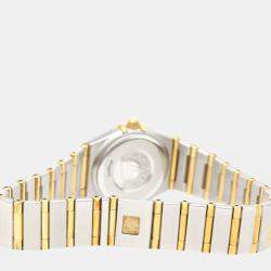Pre Owned Omega White Shell 18k Yellow Gold And Stainless Steel Constellation 1262.70 Quartz Women's Wristwatch 22 mm