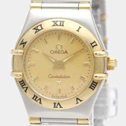 Pre Owned Omega Gold 18k Yellow Gold And Stainless Steel Constellation 1372.10 Quartz Women's Wristwatch 25 mm