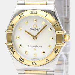 Omega White Shell 18k Yellow Gold And Stainless Steel Constellation 1371.71 Quartz Women's Wristwatch 25 mm