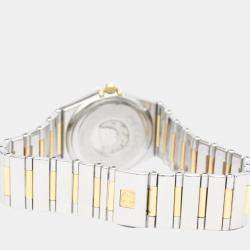 Omega White Shell 18k Yellow Gold And Stainless Steel Constellation 1371.71 Quartz Women's Wristwatch 25 mm