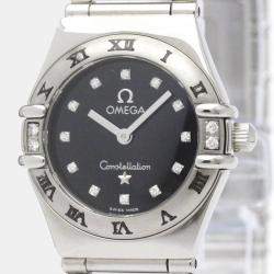 Omega Black Diamond Stainless Steel Constellation 1566.56 Quartz Women's Wristwatch 22 mm