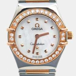 Omega MOP Diamonds 18k Rose Gold And Stainless Steel Constellation My Choice 1368.71.00 Women's Wristwatch 22.5 mm