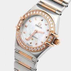 Omega MOP Diamonds 18k Rose Gold And Stainless Steel Constellation My Choice 1368.71.00 Women's Wristwatch 22.5 mm