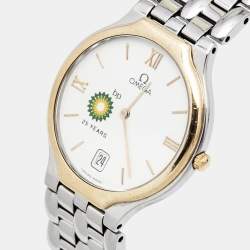 Pre Owned Omega White 18K Yellow Gold Stainless Steel 'British Petroleum 25 Years' De Ville Symbol 4330.23.00 Women's Wristwatch 32 mm