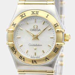 Pre Owned Omega White 18K Yellow Gold And Stainless Steel Constellation 1262.70 Quartz Women's Wristwatch 22 mm