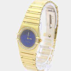 Pre Owned Omega Blue Diamonds 18K Yellow Gold Constellation 895.1081 Quartz Women's Wristwatch 22 mm