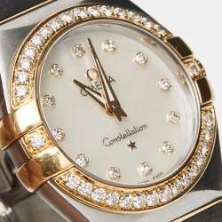 Omega Mother Of Pearl 18K Yellow Gold Stainless Steel Diamond Constellation 123.20.27.60.55.004 Women's Wristwatch 27 mm