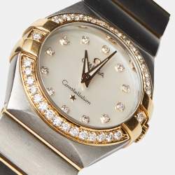Omega Mother Of Pearl 18K Yellow Gold Stainless Steel Diamond Constellation 123.20.27.60.55.004 Women's Wristwatch 27 mm