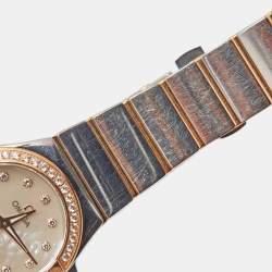 Omega Mother of Pearl Diamonds 18k Rose Gold Stainless Steel Constellation 123.25.27.60.55.005 Women's Wristwatch 27 mm