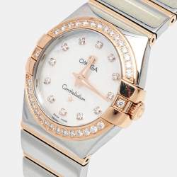 Omega Mother of Pearl Diamonds 18k Rose Gold Stainless Steel Constellation 123.25.27.60.55.005 Women's Wristwatch 27 mm