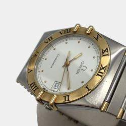 Pre Owned Omega White 18K Yellow Gold And Stainless Steel Constellation 1310.20 Quartz Women's Wristwatch 33 mm
