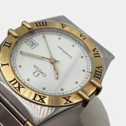 Pre Owned Omega White 18K Yellow Gold And Stainless Steel Constellation 1310.20 Quartz Women's Wristwatch 33 mm