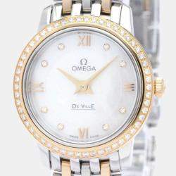 Omega MOP Diamonds 18K Rose Gold And Stainless Steel De Ville 424.25.24.60.55.00 Women's Wristwatch 24 mm