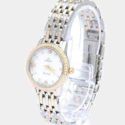 Omega MOP Diamonds 18K Rose Gold And Stainless Steel De Ville 424.25.24.60.55.00 Women's Wristwatch 24 mm