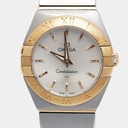 Pre Owned Omega Silver 18k Rose Gold Stainless Steel Constellation 123.20.24.60.02.001 Women's Wristwatch 24 mm